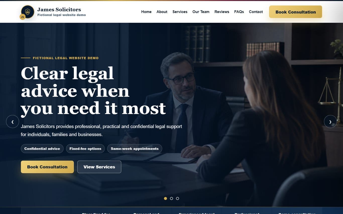 James Solicitors homepage preview