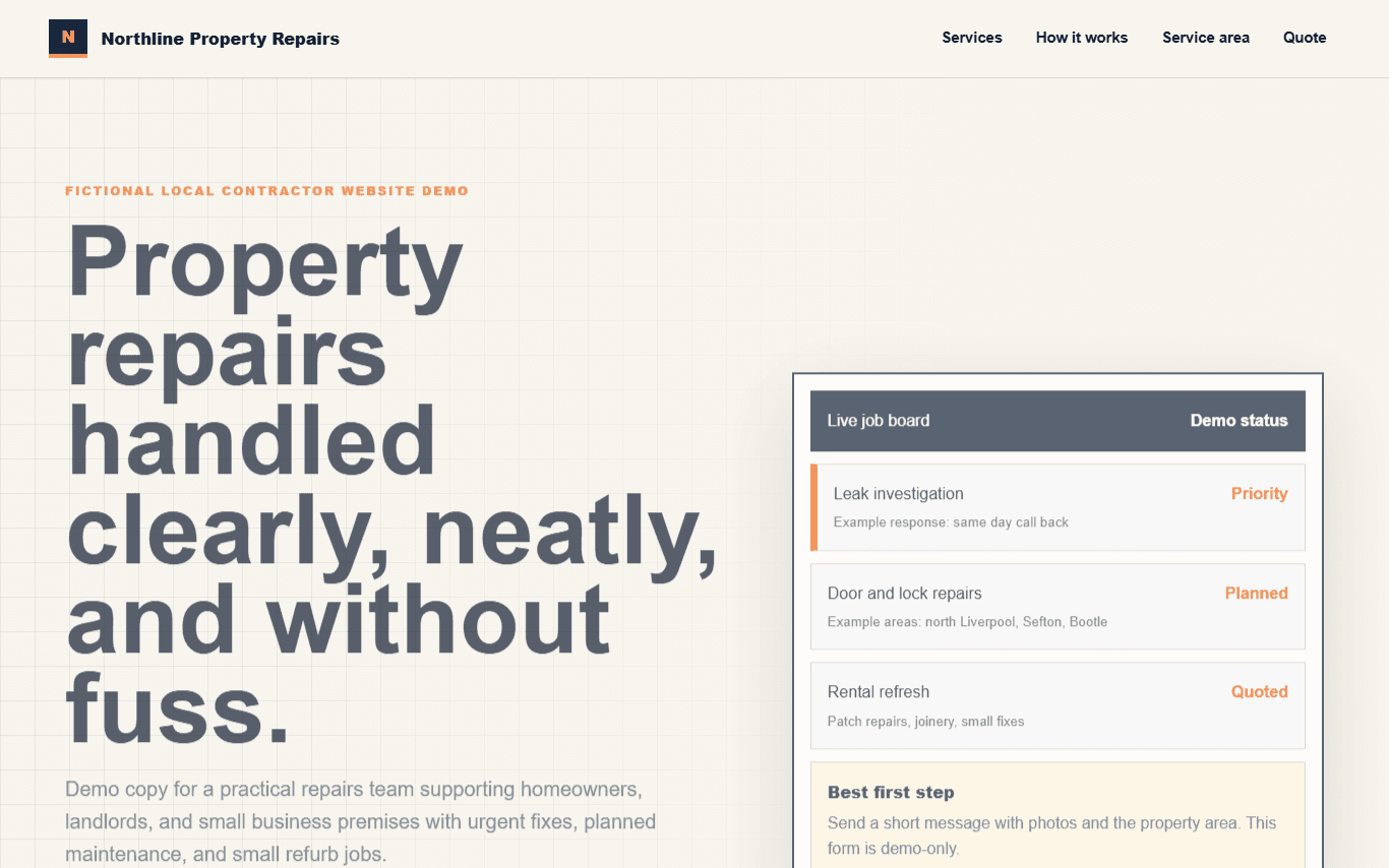 Northline Property Repairs homepage preview