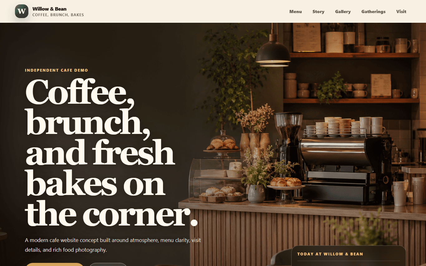 Willow & Bean Café homepage preview