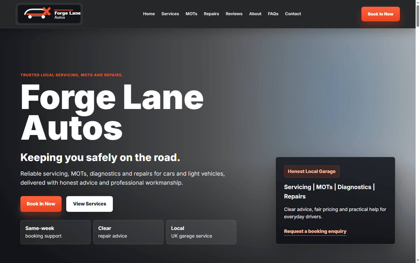Forge Lane Autos homepage preview
