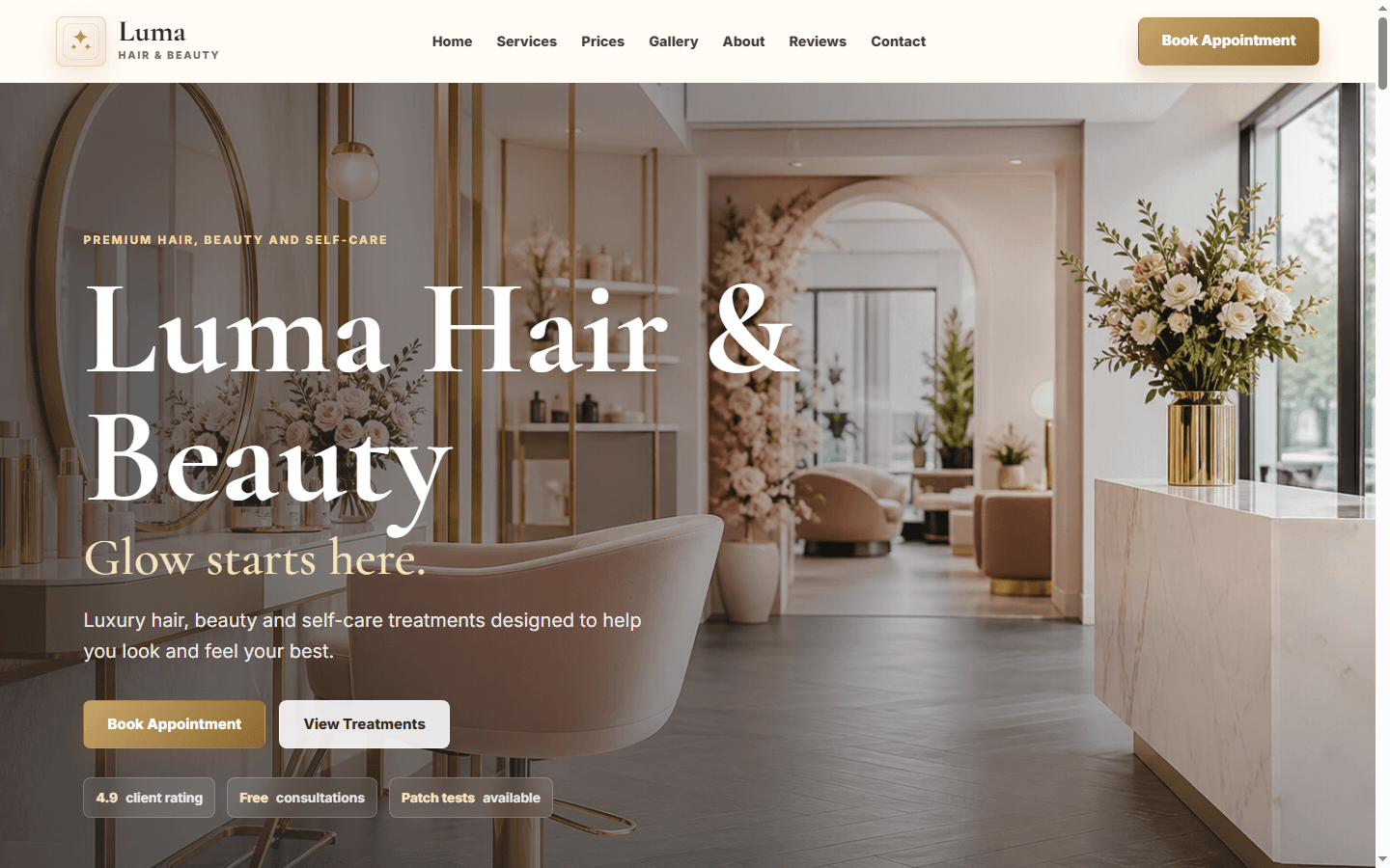 Luma Hair & Beauty homepage preview
